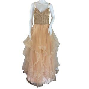 Witness Of Love Women's Gown Maxi Dress Shiny Gold Stones Peach Color Sz Small